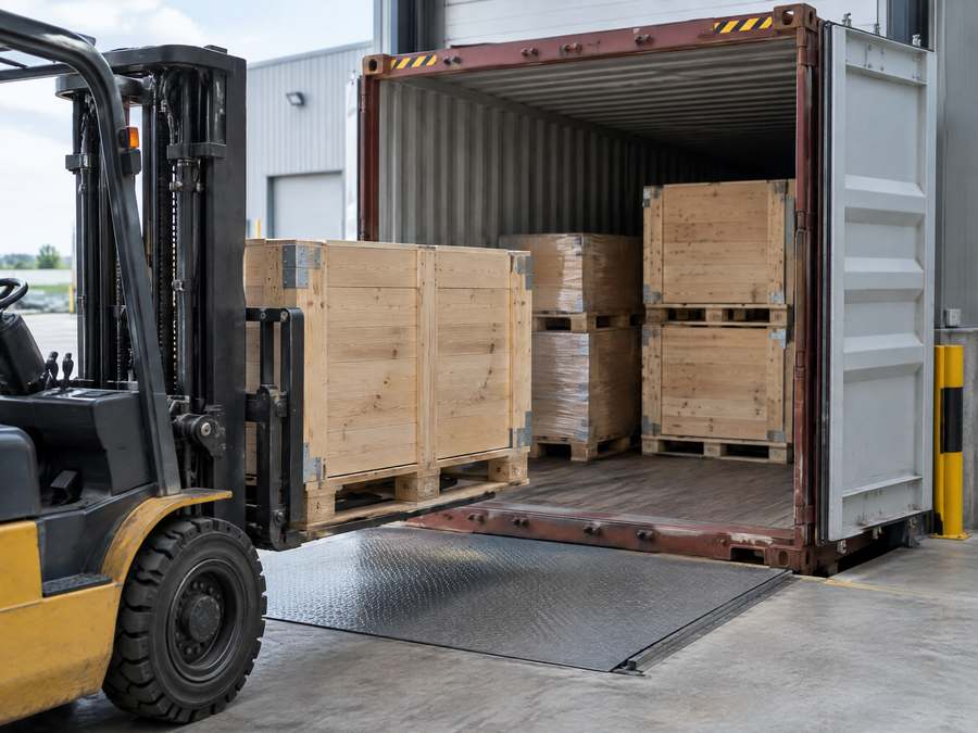 Verladung von Exportkisten in einen Container