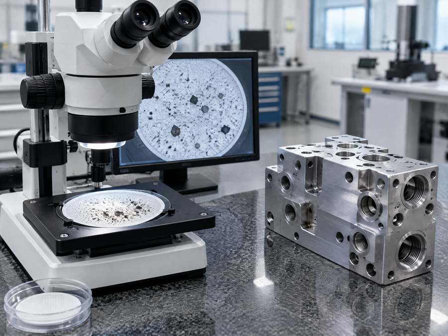Restschmutzanalyse für einen Hydraulikblock nach ISO 16232