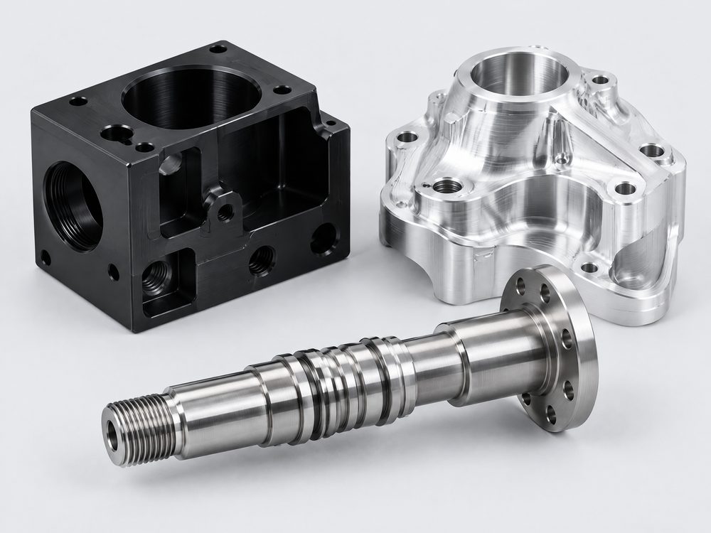 CNC-Präzisionsteile: eloxierter Frästeilblock, Aluminium-Frästeil und Drehteil