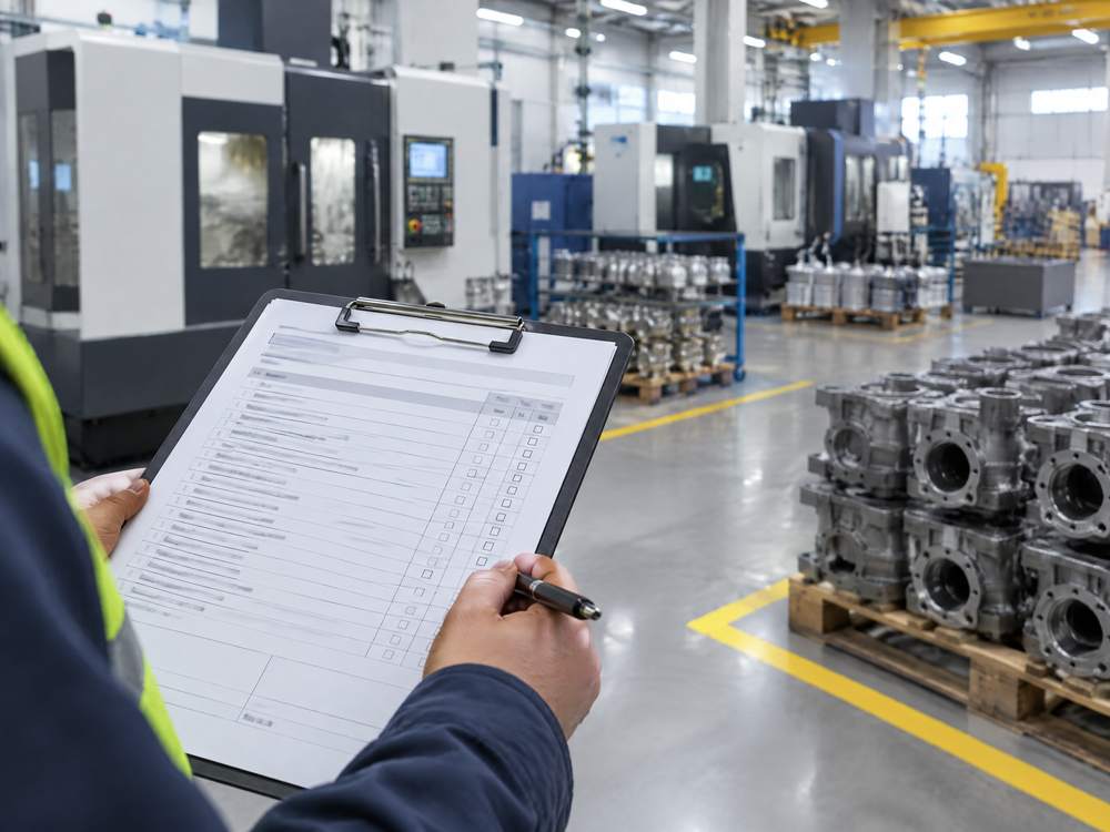 Audit-Checkliste in einer Fertigungshalle