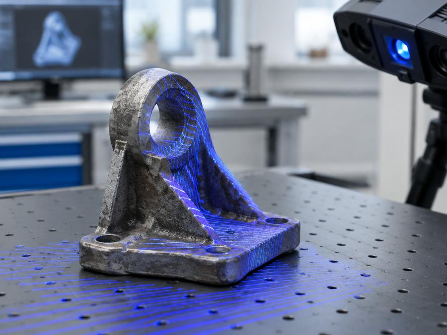 Streifenlicht-3D-Scan eines verschlissenen Gussteils