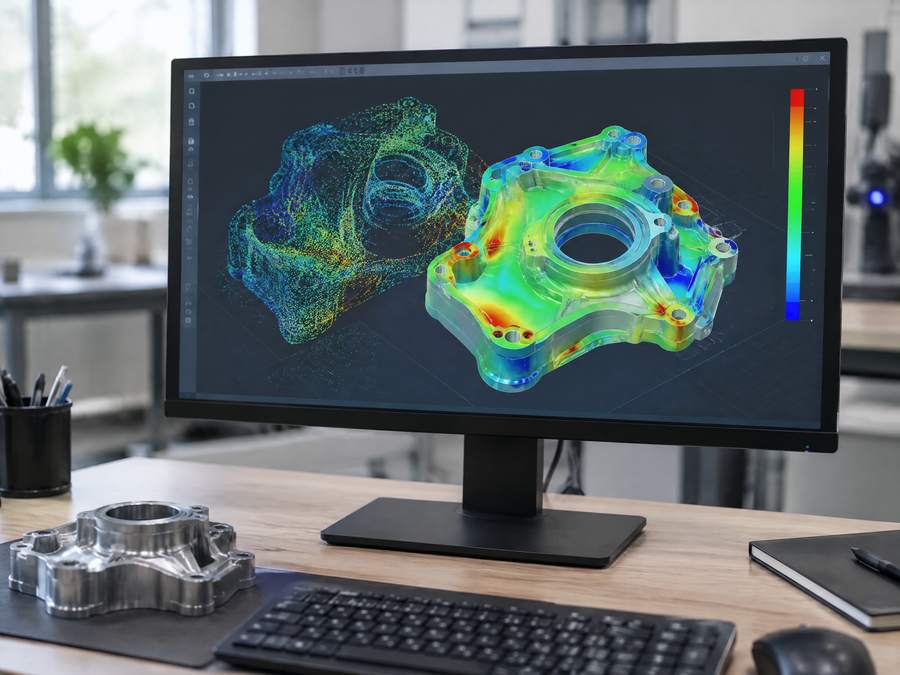 Soll-Ist-Vergleich von 3D-Scan und CAD-Modell am Bildschirm